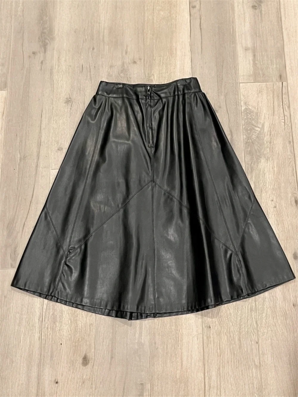 Zara Black Faux Leather Midi Skirt Size XS
